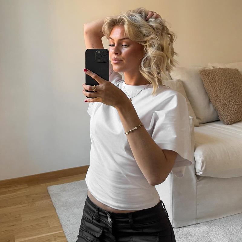 Fashion Casual Solid Gray Cropped T-shirt 2026 Woman Clothes O-neck Corset Tops Streetwear Girls