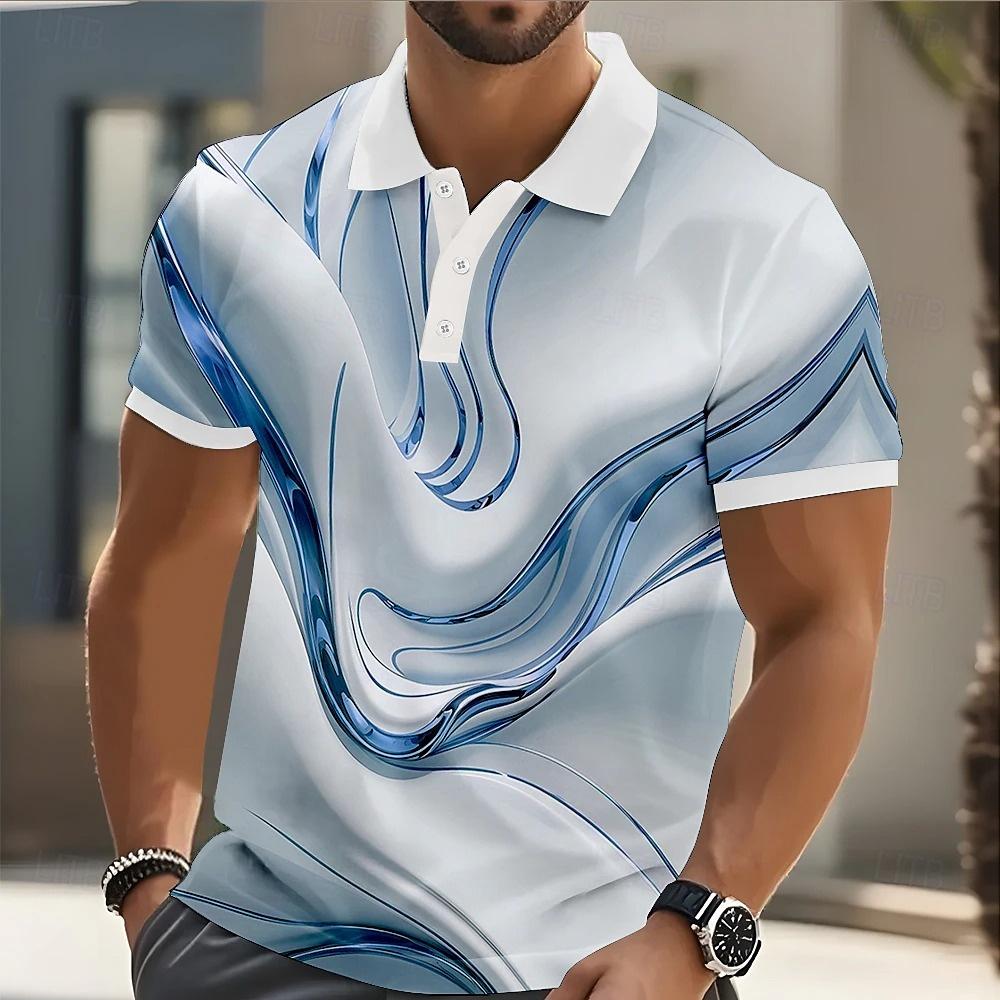 Sports Shirt Mens Abstract Geometric Polo Short Sleeve Shirts Lapel Business Casual Athleisure Daily Wear 3D