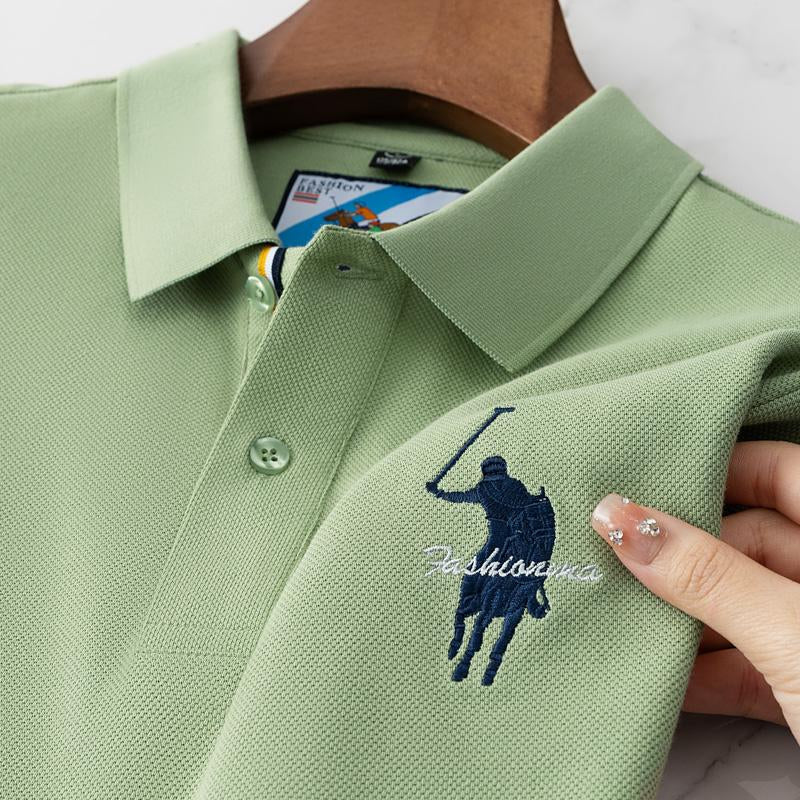 Sports Shirt Luxury Embroidery Mens Polo Shirt Summer Thin Breathable 100Cotton Black Navy Blue Lapel