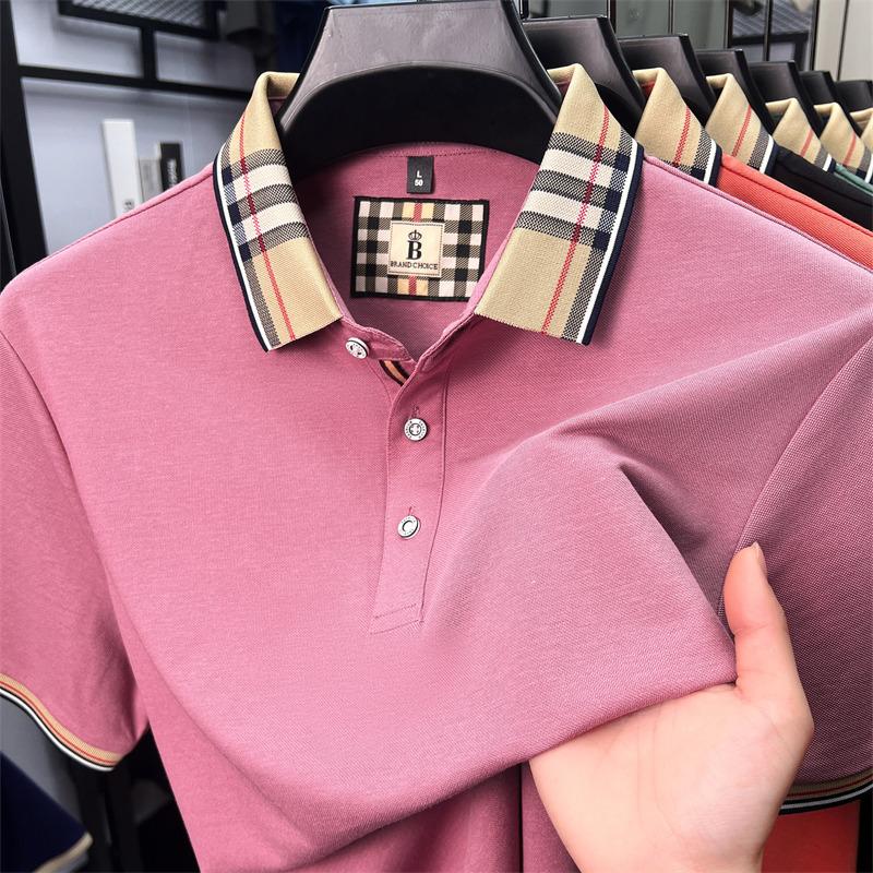 Sports Shirt High end silky cotton breathable short sleeve polo shirt mens summer new trend plaid lapel designer