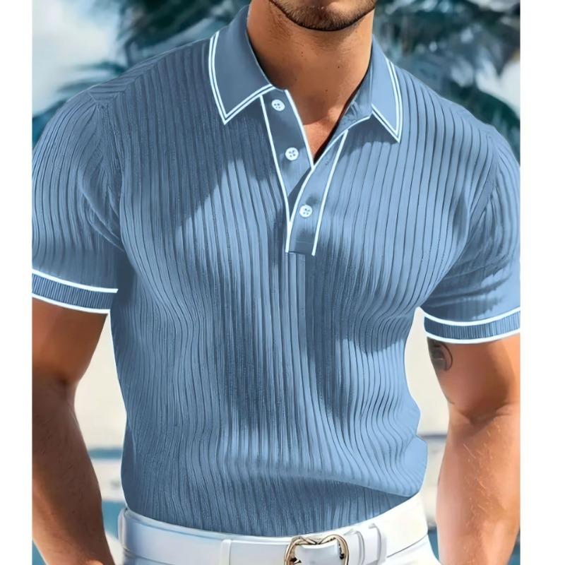 Sports Shirt New Mens Short Sleeved Summer Color Blocked Striped Lapel Polo Shirt for Summer