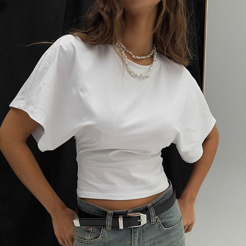 Fashion Casual Solid Gray Cropped T-shirt 2026 Woman Clothes O-neck Corset Tops Streetwear Girls