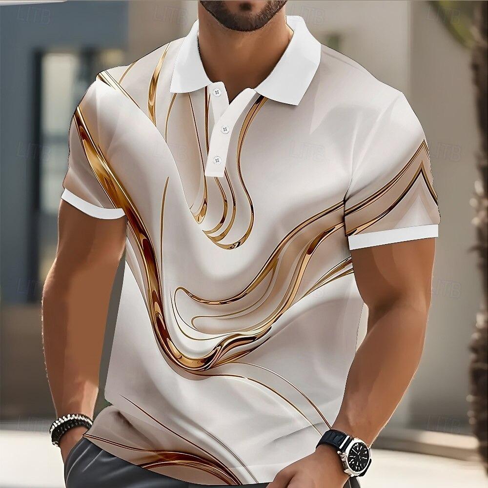 Sports Shirt Mens Abstract Geometric Polo Short Sleeve Shirts Lapel Business Casual Athleisure Daily Wear 3D