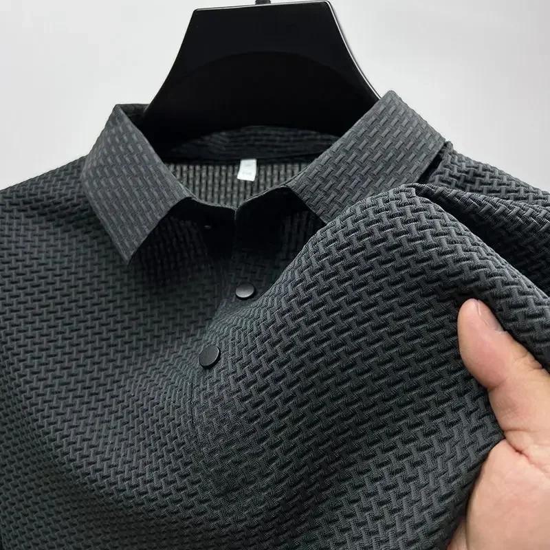 Sports Shirt 2026 Summer New Mens Lop-up Hollow Short-sleeved Polo Tee Shirt Ice Silk Breathable Business Fashion