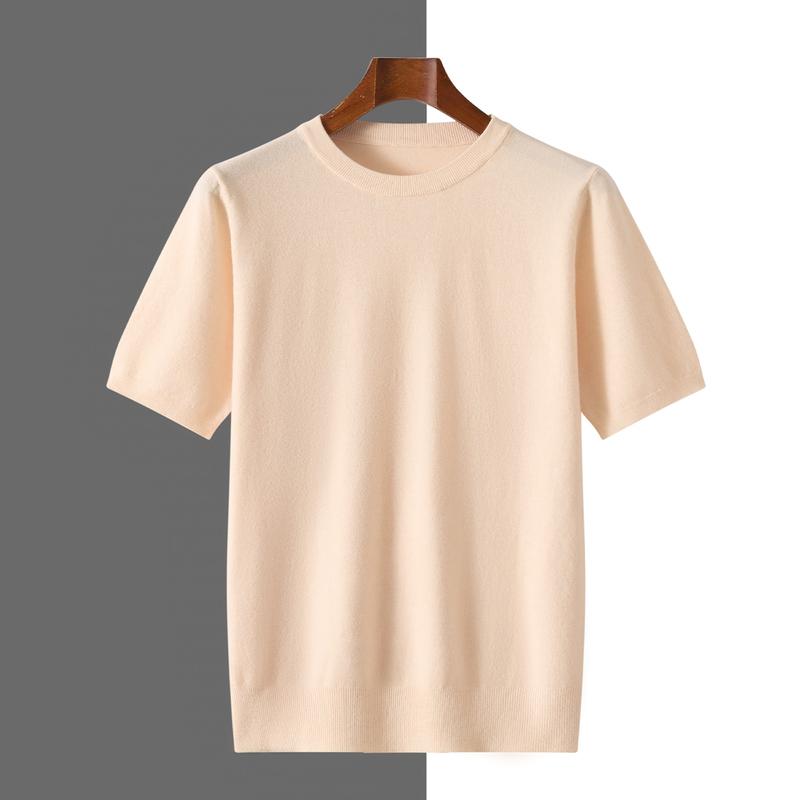 Sports Shirt 2026 Spring/Summer New Round Neck Short Sleeve Mens Wool Knitted T-shirt Loose Large Sweater Casual