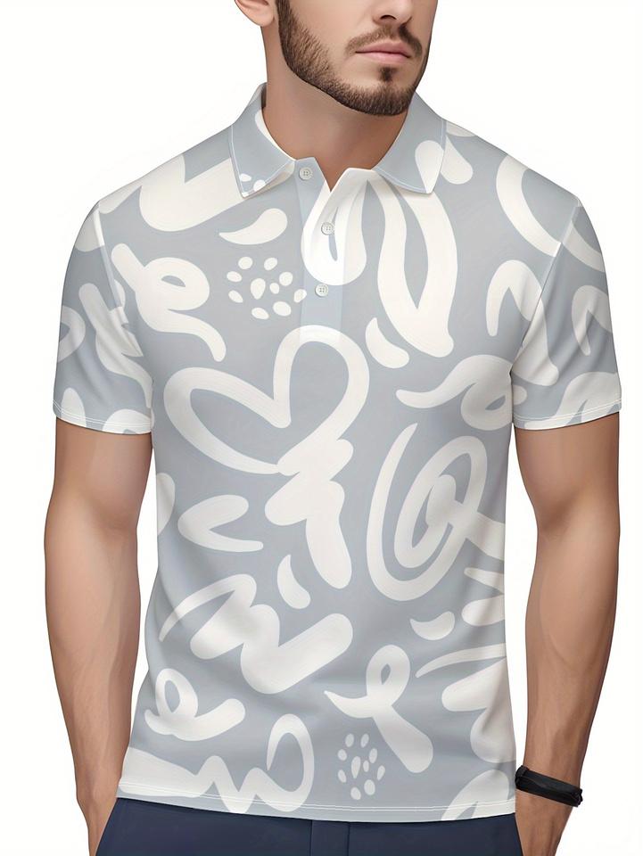 Sports Shirt 2026 Summer New Style Mens Short-Sleeved Polo Shirt with 3D Graffiti Pattern Print Street Casual