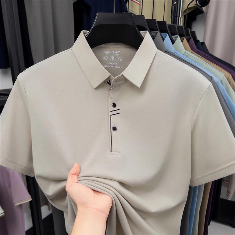 Sports Shirt 2026 New Mens Cool Fabric Polo Shirt Wrinkle Resistant Quick Dry Short Sleeve Top For Office And