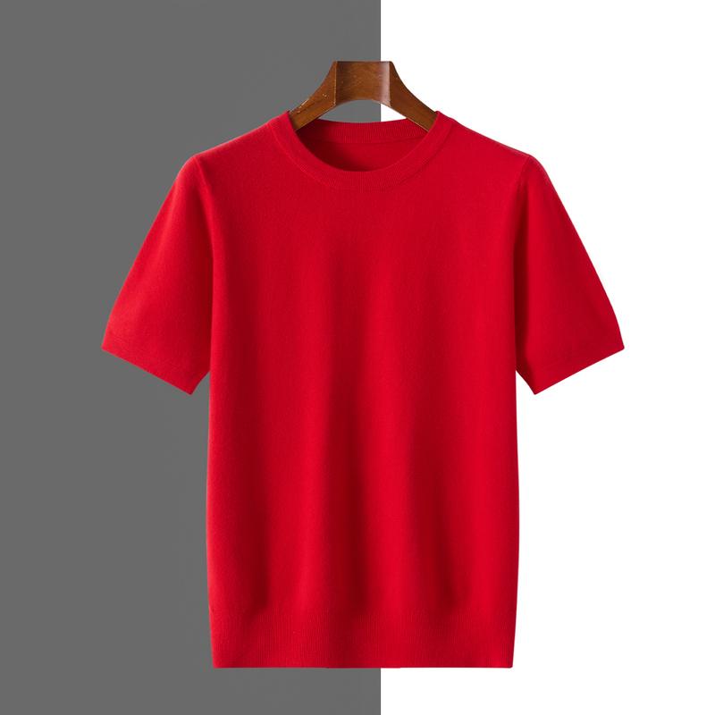Sports Shirt 2026 Spring/Summer New Round Neck Short Sleeve Mens Wool Knitted T-shirt Loose Large Sweater Casual