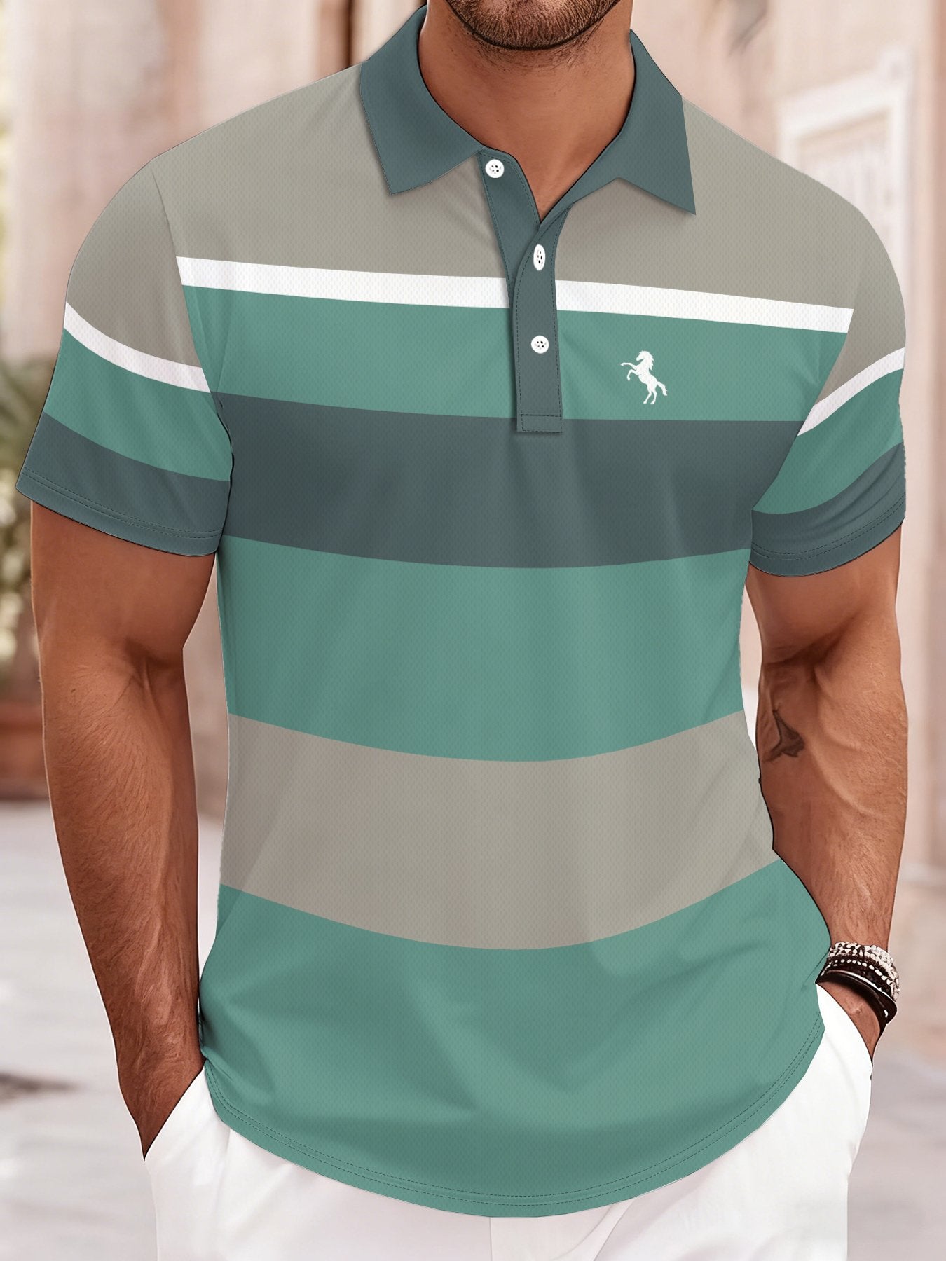 Sports Shirt 2026 Summer Mens Polo Shirt with Stripes Print Breathable Lightweight Casual Fashionable Outdoor