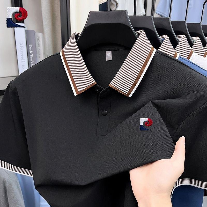 Sports Shirt New mens high-quality ice silk short sleeved polo shirt summer fashion casual comfortable breathable