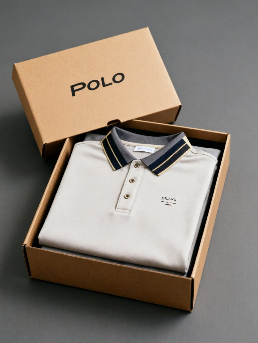 Sports Shirt Classic White Polo Shirt with Contrast Collar and Embroidered