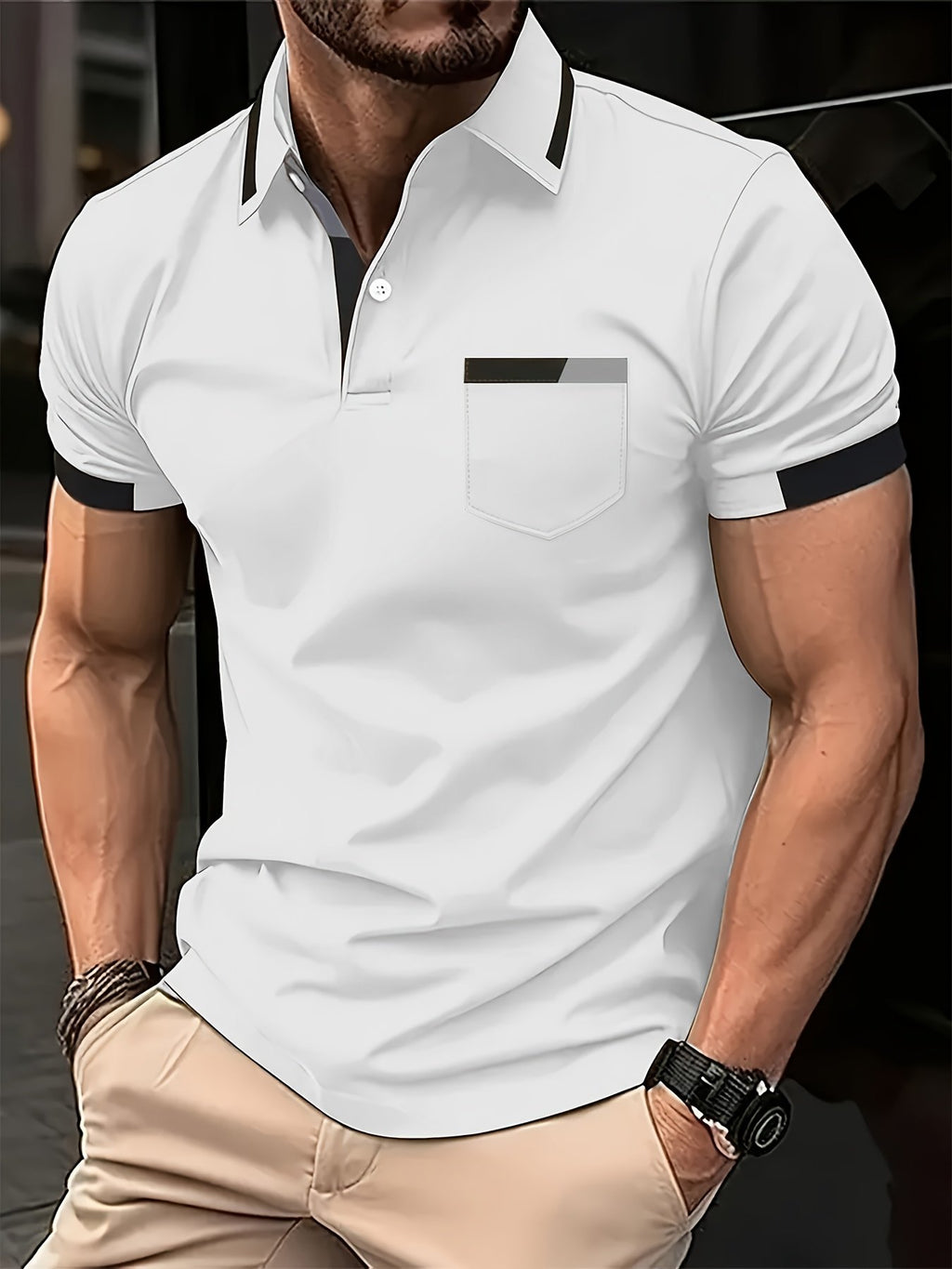 Sports Shirt Mens Summer Casual Color-Blocked Polo Shirt Mature and Elegant Mens Polo Shirt Suitable for