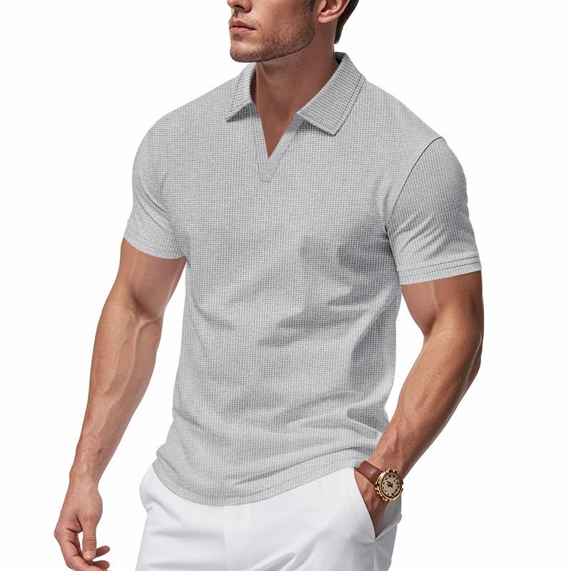 Sports Shirt 2026 Summer New Polo Collar Casual Fashion Mens Clothing Waffle Short Sleeve Solid Color Casual V