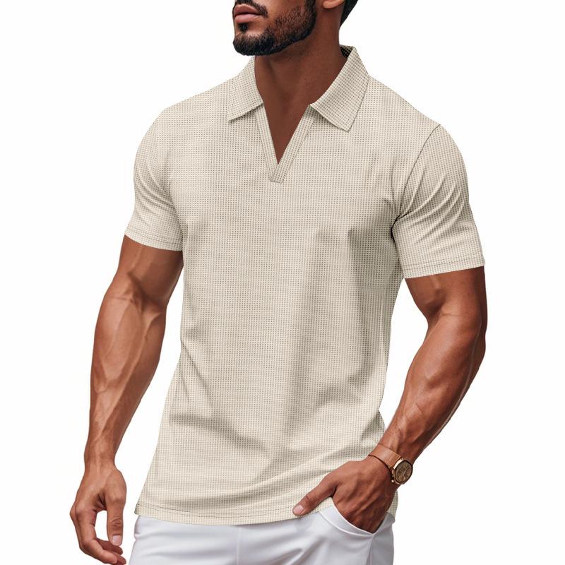 Sports Shirt 2026 Summer New Polo Collar Casual Fashion Mens Clothing Waffle Short Sleeve Solid Color Casual V