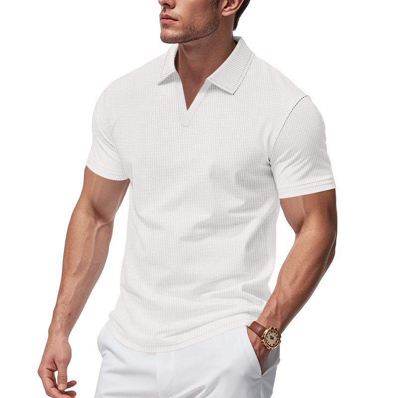 Sports Shirt 2026 Summer New Polo Collar Casual Fashion Mens Clothing Waffle Short Sleeve Solid Color Casual V