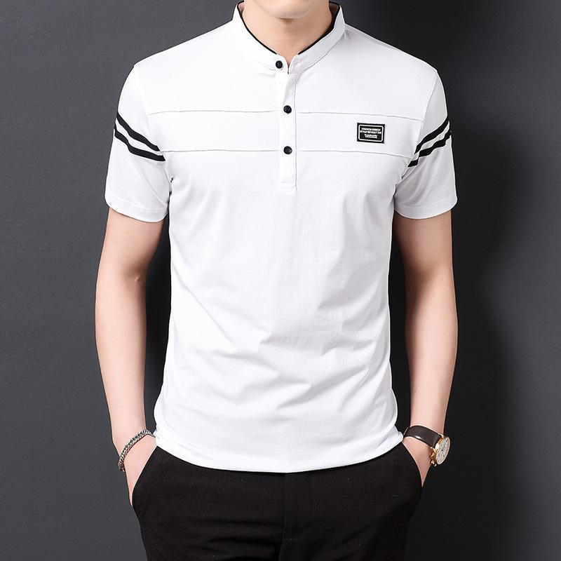 Sports Shirt Mens Fashion Summer POLO T-shirt Casual Cotton Breathable Top Stand Up Neck Short Sleeve Korean