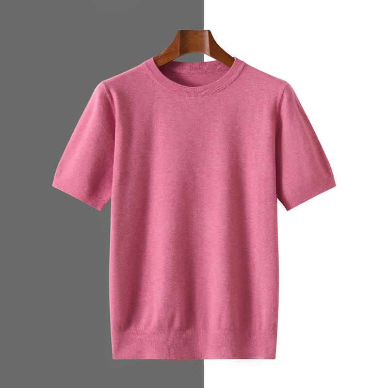 Sports Shirt 2026 Spring/Summer New Round Neck Short Sleeve Mens Wool Knitted T-shirt Loose Large Sweater Casual
