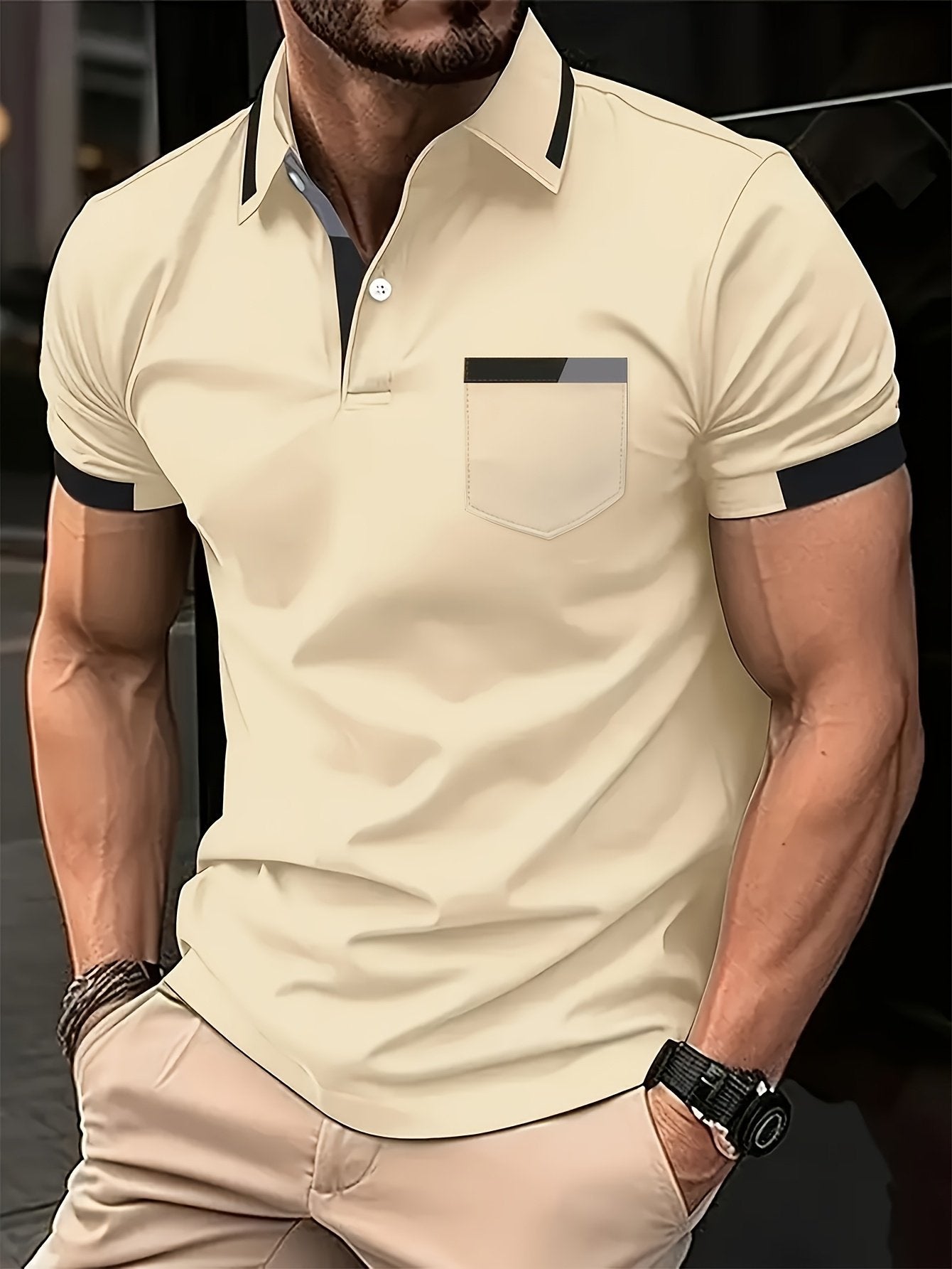Sports Shirt Mens Summer Casual Color-Blocked Polo Shirt Mature and Elegant Mens Polo Shirt Suitable for