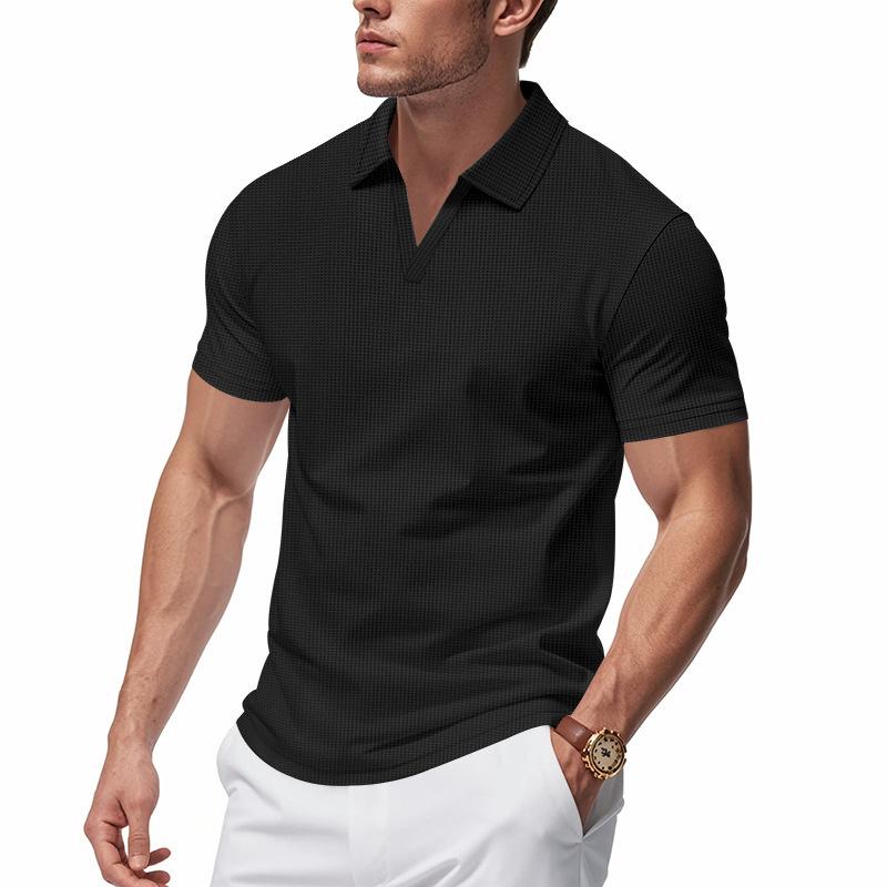 Sports Shirt 2026 Summer New Polo Collar Casual Fashion Mens Clothing Waffle Short Sleeve Solid Color Casual V
