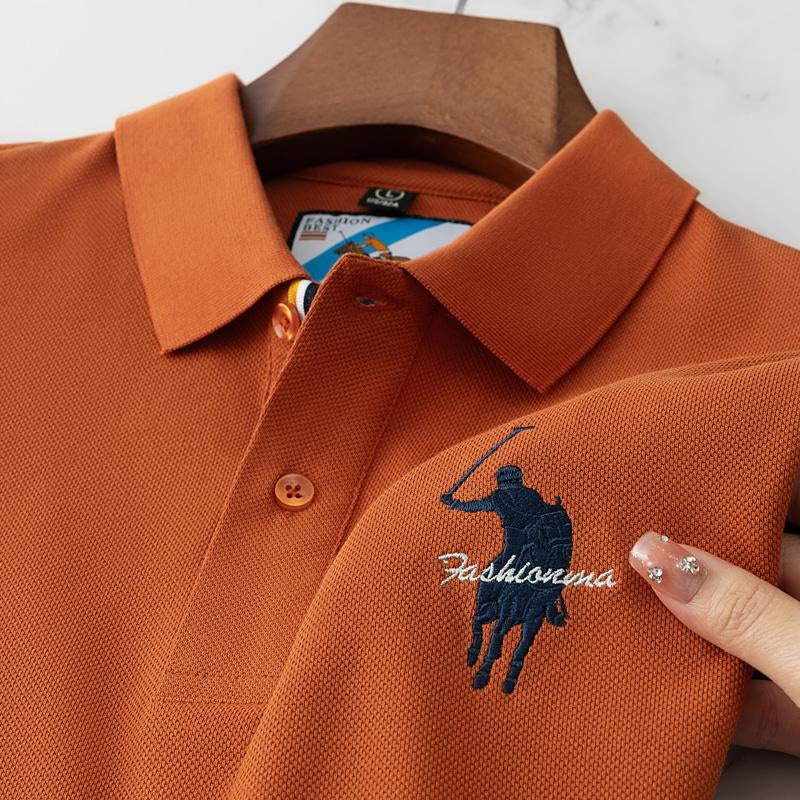 Sports Shirt Luxury Embroidery Mens Polo Shirt Summer Thin Breathable 100Cotton Black Navy Blue Lapel