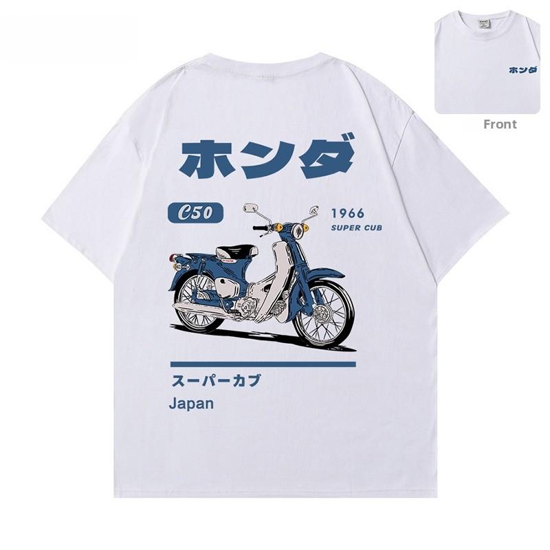 Sports Shirt Fashion Loose T-Shirt Retro Summer Cartoon Anime Car Print Unisex Short Sleeve Round Neck Couples