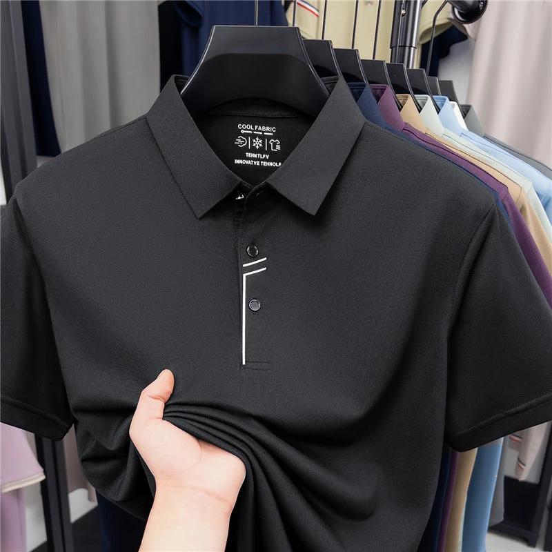 Sports Shirt 2026 New Mens Cool Fabric Polo Shirt Wrinkle Resistant Quick Dry Short Sleeve Top For Office And