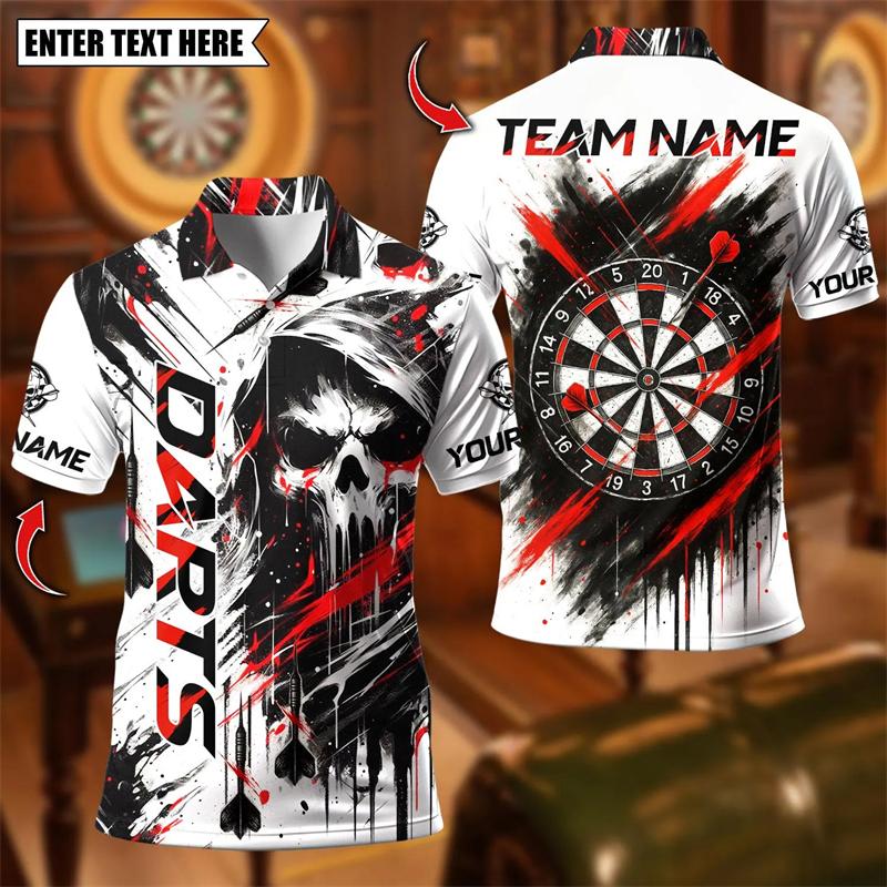 Sports Shirt Trendy Skull Graphic Darts Polo Shirts For Men Fashion Custom Name Team Name Polo Shirt Loose