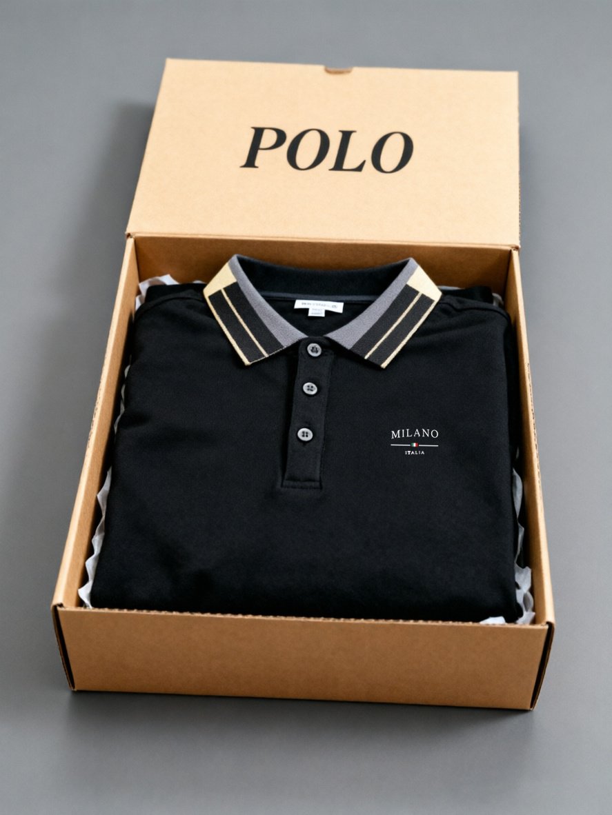 Sports Shirt Classic White Polo Shirt with Contrast Collar and Embroidered