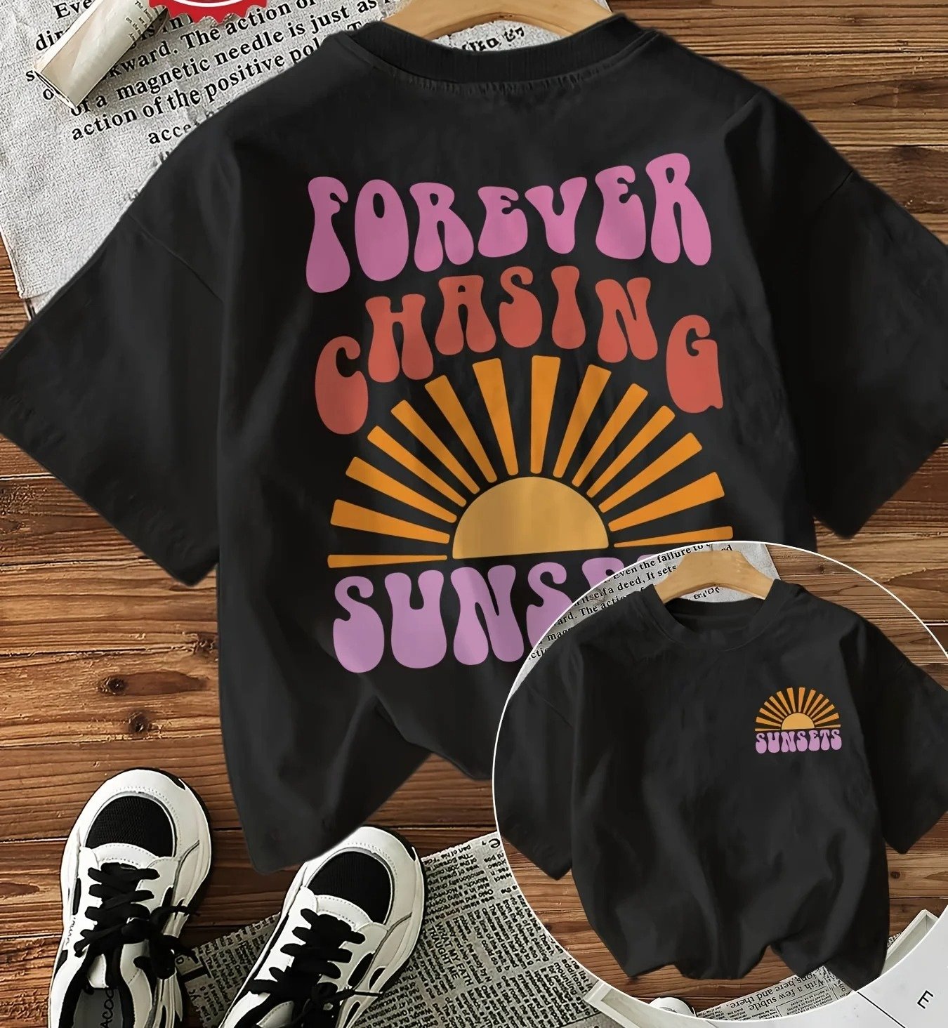 Forever Chasing Sunsets Printed T-Shirts Female Funny T Shirts Korean Fashion Graphic Casual Summer