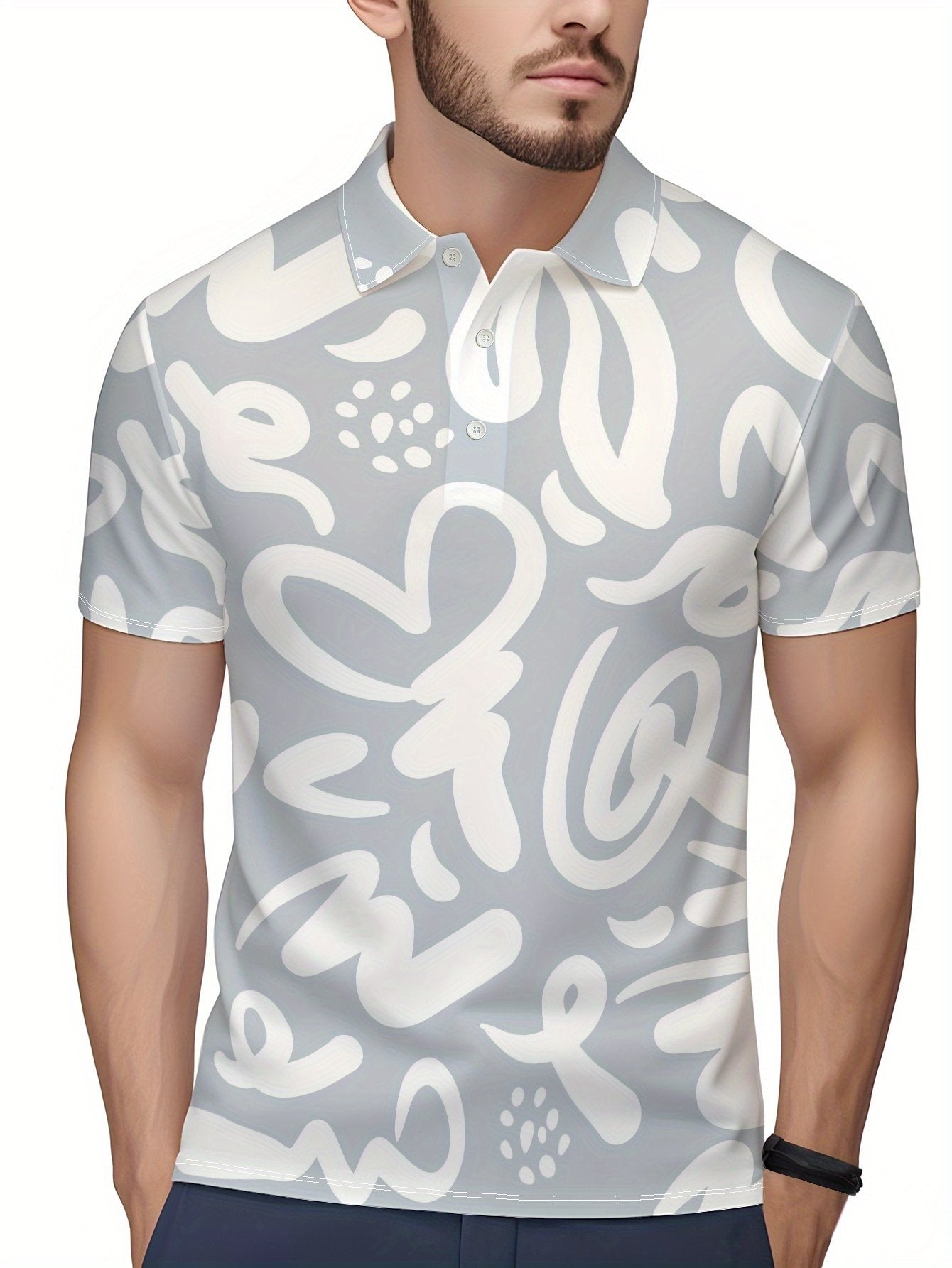 Sports Shirt 2026 Summer New Style Mens Short-Sleeved Polo Shirt with 3D Graffiti Pattern Print Street Casual