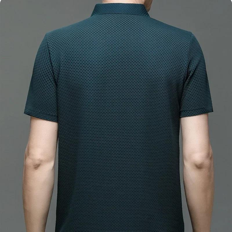Sports Shirt 2026 Summer New Mens Lop-up Hollow Short-sleeved Polo Tee Shirt Ice Silk Breathable Business Fashion