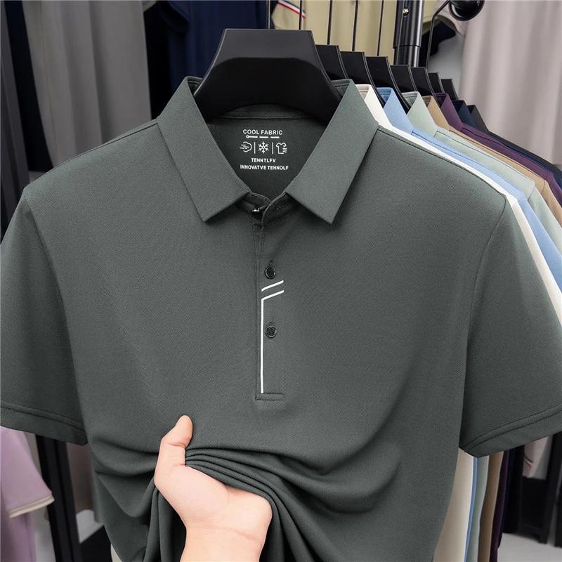 Sports Shirt 2026 New Mens Cool Fabric Polo Shirt Wrinkle Resistant Quick Dry Short Sleeve Top For Office And