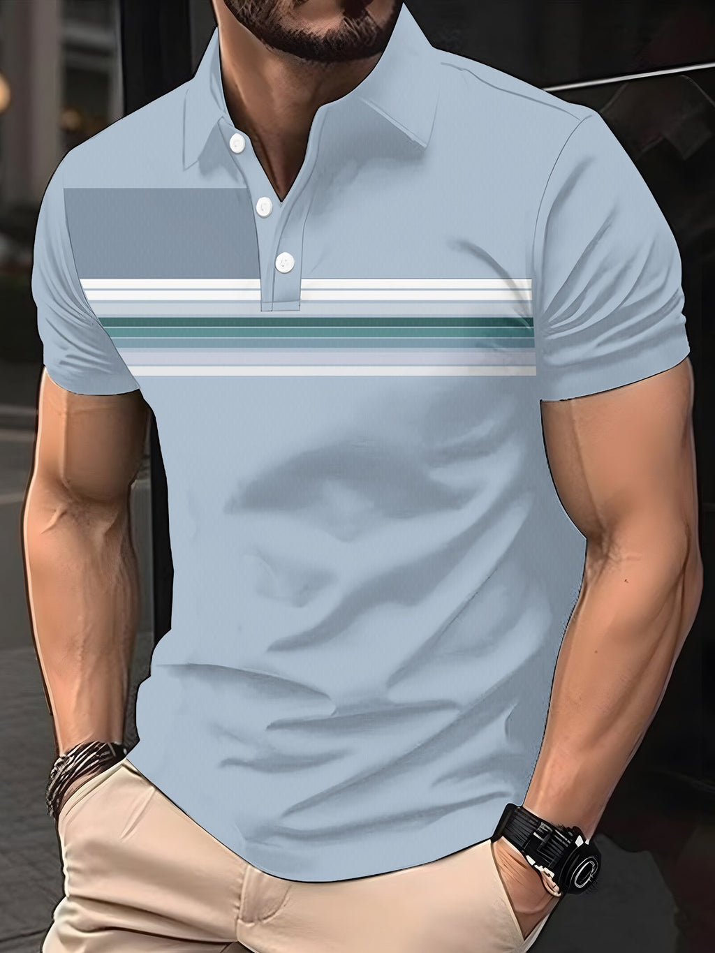 Sports Shirt 2026 Summer New Style Mens Polo Shirt - 3D Simple Patchwork Letter Print Shirt - Casual Fashionable