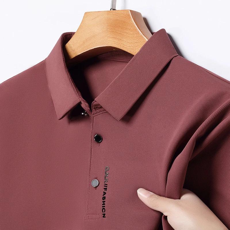 Sports Shirt Mens Short Sleeve Solid Color Polo Shirt Breathable Comfortable Elastic Top New Arrivals Casual