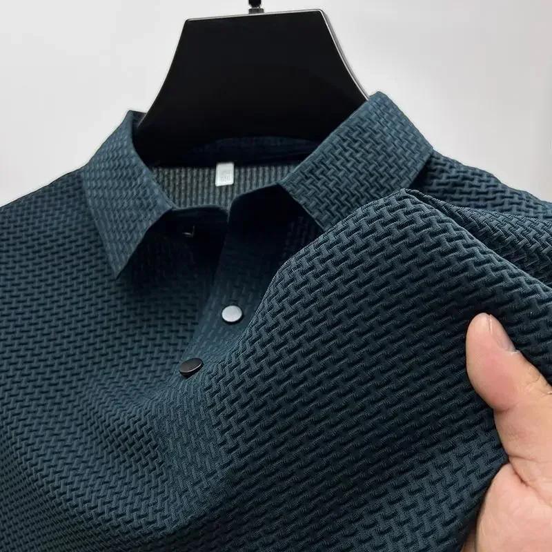 Sports Shirt 2026 Summer New Mens Lop-up Hollow Short-sleeved Polo Tee Shirt Ice Silk Breathable Business Fashion