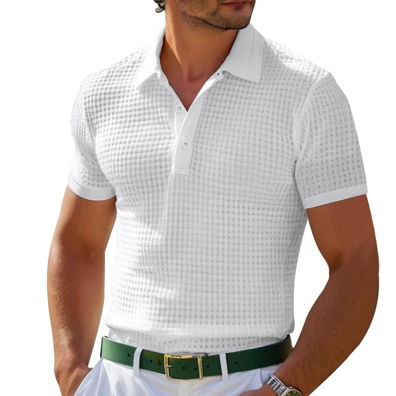 Sports Shirt 2026 Summer POLO Shirt Button Waffle Mens T-Shirt Sports Polo Shirt