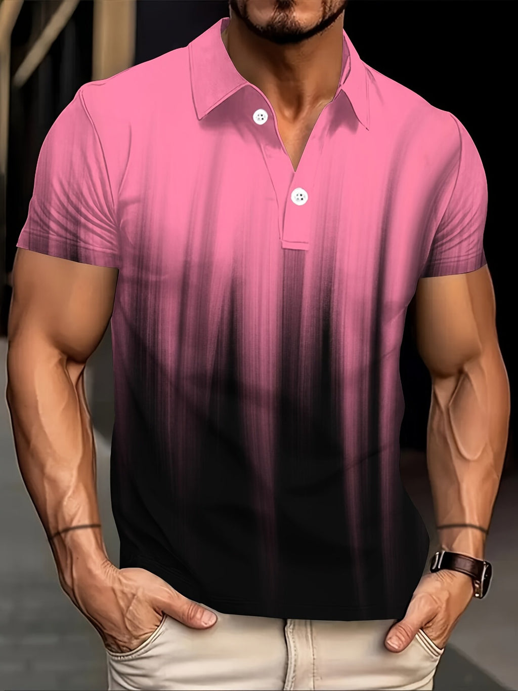 Sports Shirt 2026 Summer New Style Mens Short-Sleeved Polo Shirt with 3D Gradient Pattern Print - Street Casual