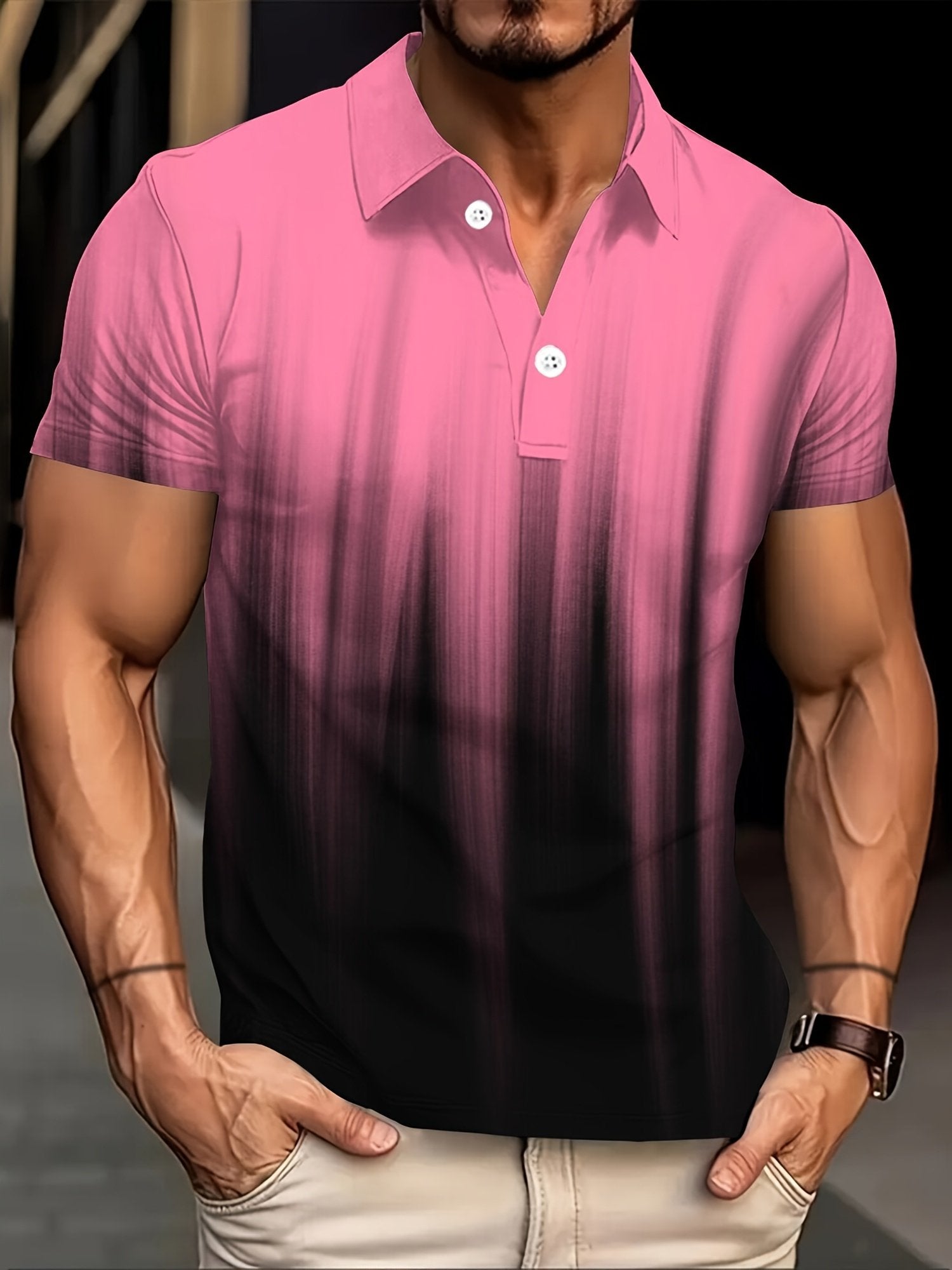 Sports Shirt 2026 Summer New Style Mens Short-Sleeved Polo Shirt with 3D Gradient Pattern Print - Street Casual