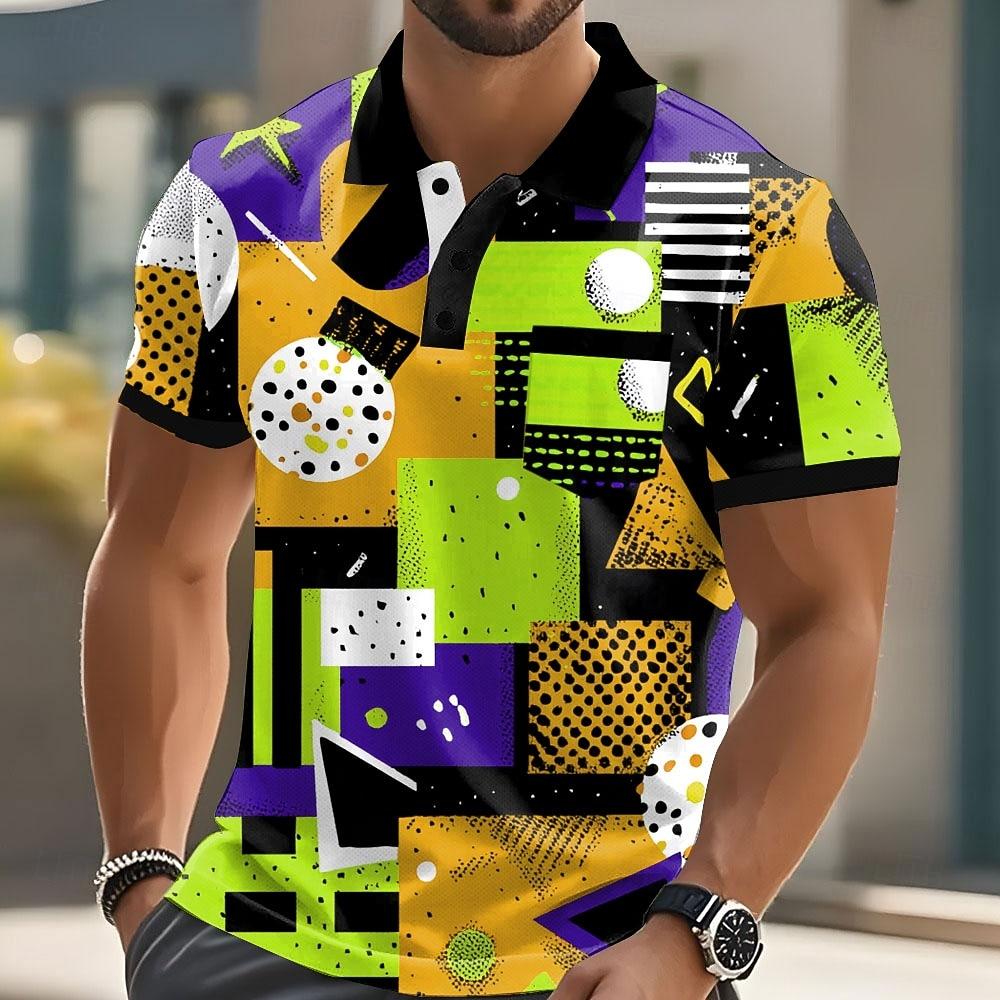 Sports Shirt Mens Short Sleeve Polo Shirt Polyester Breathable Summer Fashion Versatile Printed Lapel Mens