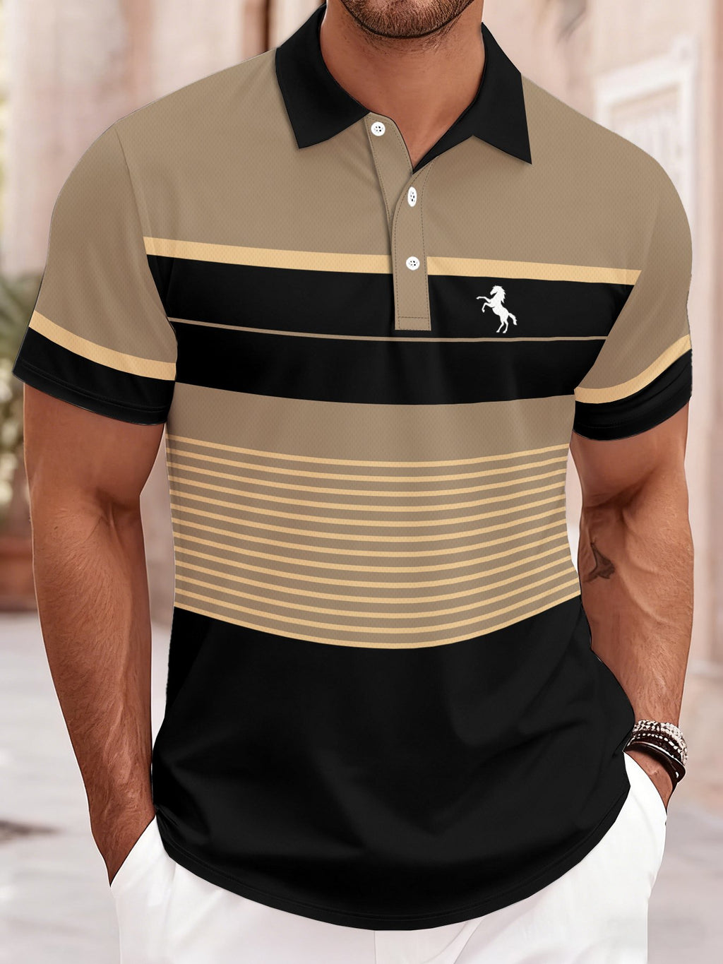 Sports Shirt 2026 Summer Mens Polo Shirt with Stripes Print Breathable Lightweight Comfortable Casual and