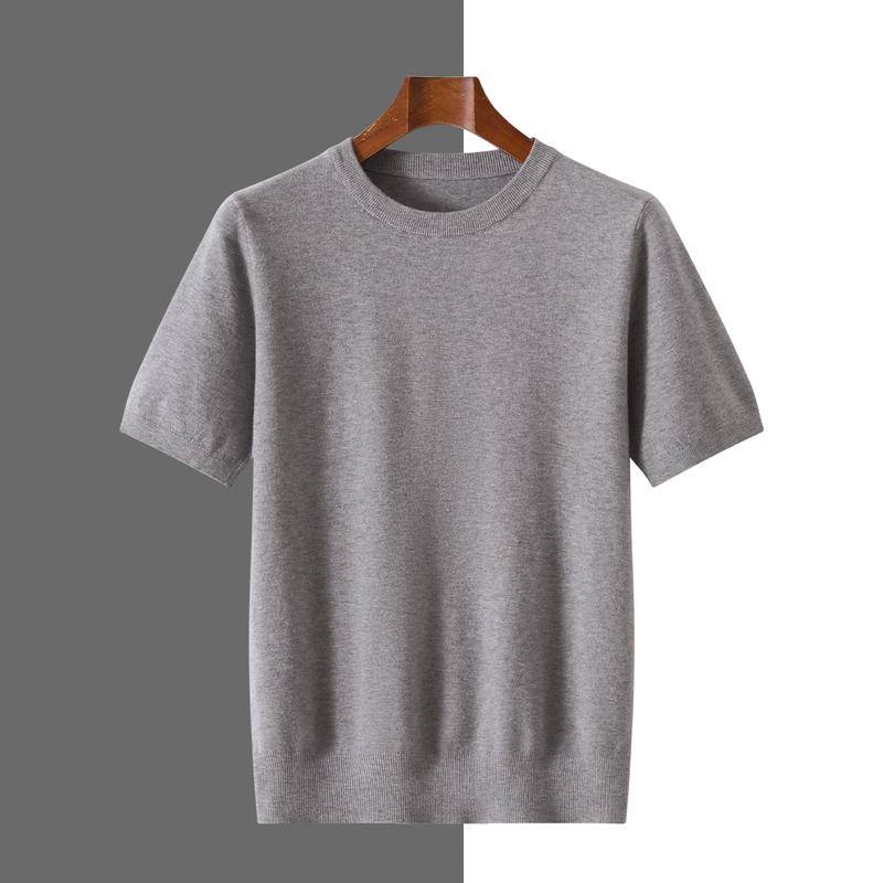 Sports Shirt 2026 Spring/Summer New Round Neck Short Sleeve Mens Wool Knitted T-shirt Loose Large Sweater Casual