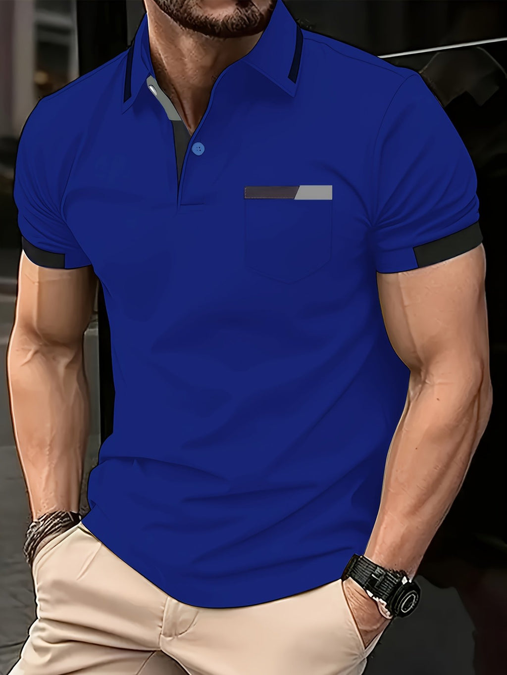 Sports Shirt Mens Summer Casual Color-Blocked Polo Shirt Mature and Elegant Mens Polo Shirt Suitable for