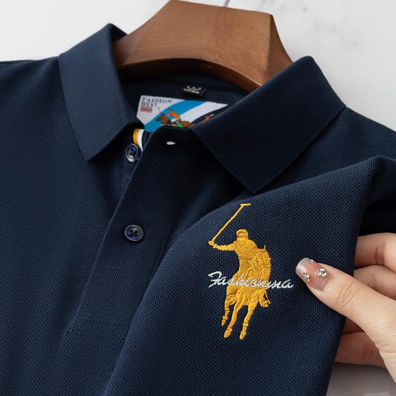 Sports Shirt Luxury Embroidery Mens Polo Shirt Summer Thin Breathable 100Cotton Black Navy Blue Lapel