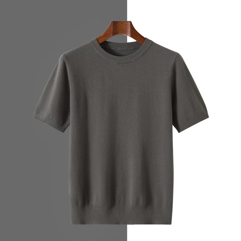 Sports Shirt 2026 Spring/Summer New Round Neck Short Sleeve Mens Wool Knitted T-shirt Loose Large Sweater Casual