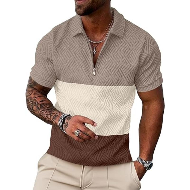 Sports Shirt Summer Comfortable Solid Color Mens Zipper Design Short-sleeved Polo Shirt Polyester Fiber