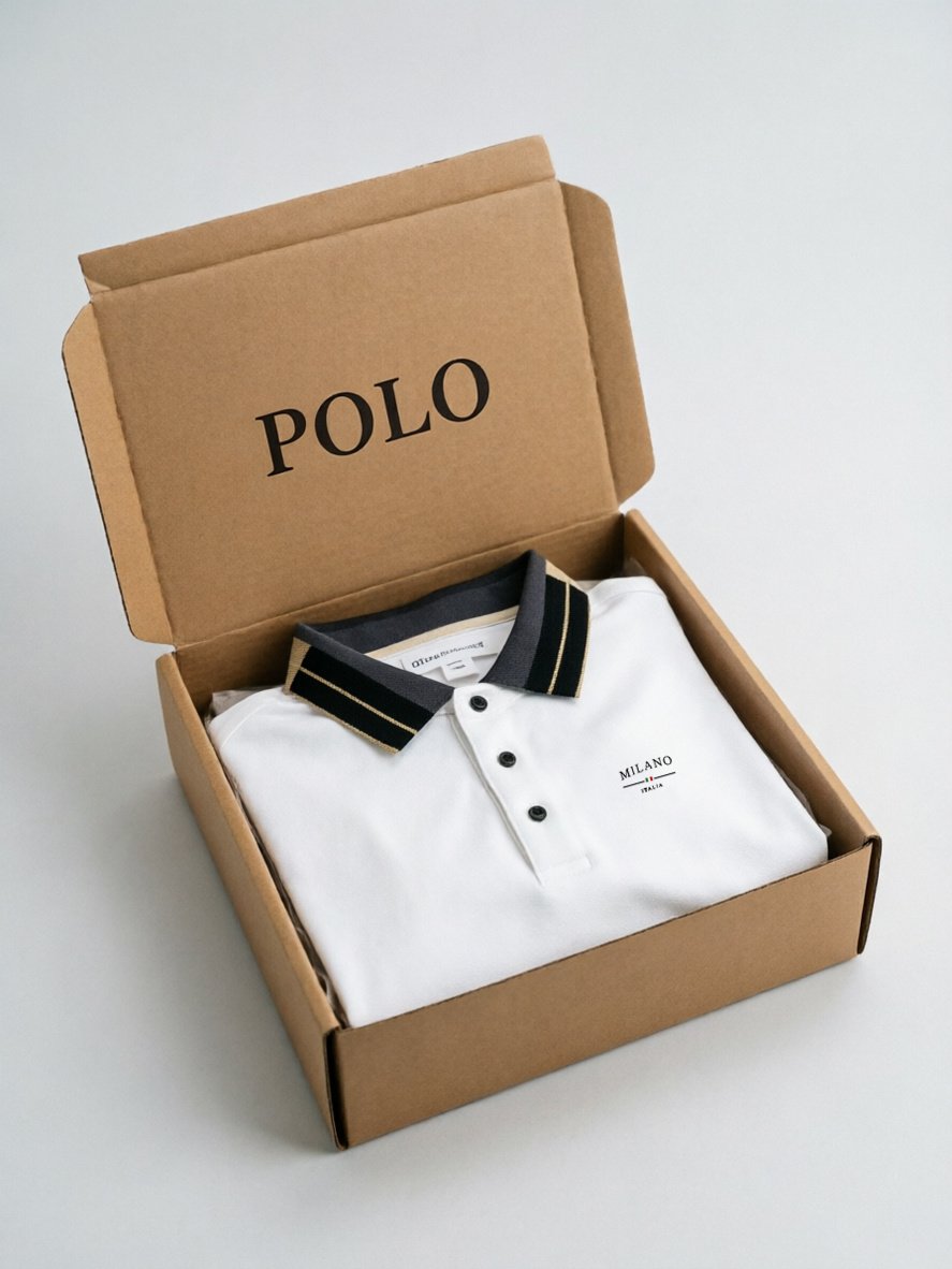 Sports Shirt Classic White Polo Shirt with Contrast Collar and Embroidered