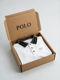 Sports Shirt Classic White Polo Shirt with Contrast Collar and Embroidered
