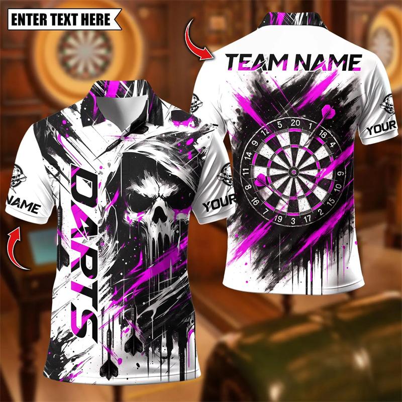 Sports Shirt Trendy Skull Graphic Darts Polo Shirts For Men Fashion Custom Name Team Name Polo Shirt Loose