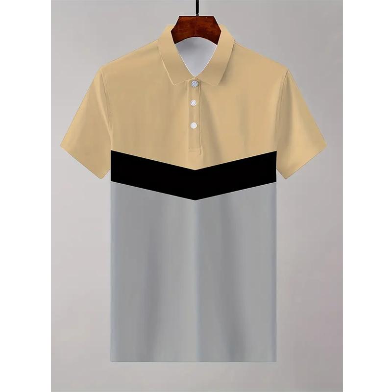 Sports Shirt New Spring Autumn 3D Digital Print Stripe Plaid Sport Short Sleeve Polo Shirt Men Business Casual