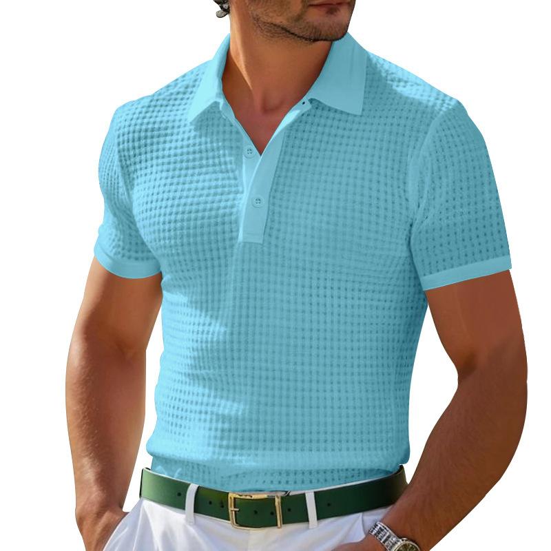 Sports Shirt 2026 Summer POLO Shirt Button Waffle Mens T-Shirt Sports Polo Shirt